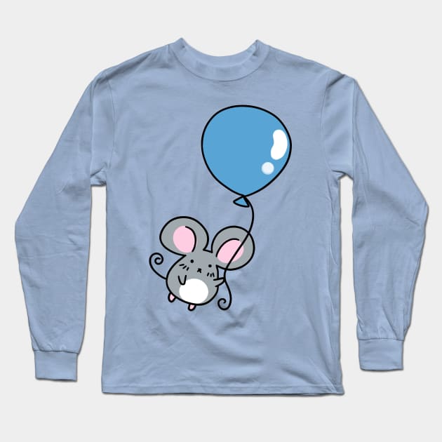 Blue Balloon Gray Mouse Long Sleeve T-Shirt by saradaboru